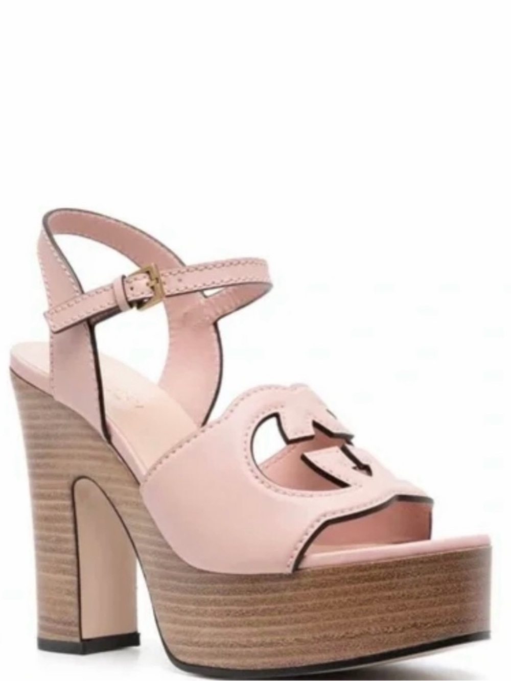 Gucci Pink Leather Platform Sandal with Ankle Strap and Interlocking G